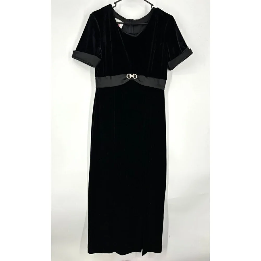 Vintage Velvet Maxi Bodycon Dress Black‎ Medium